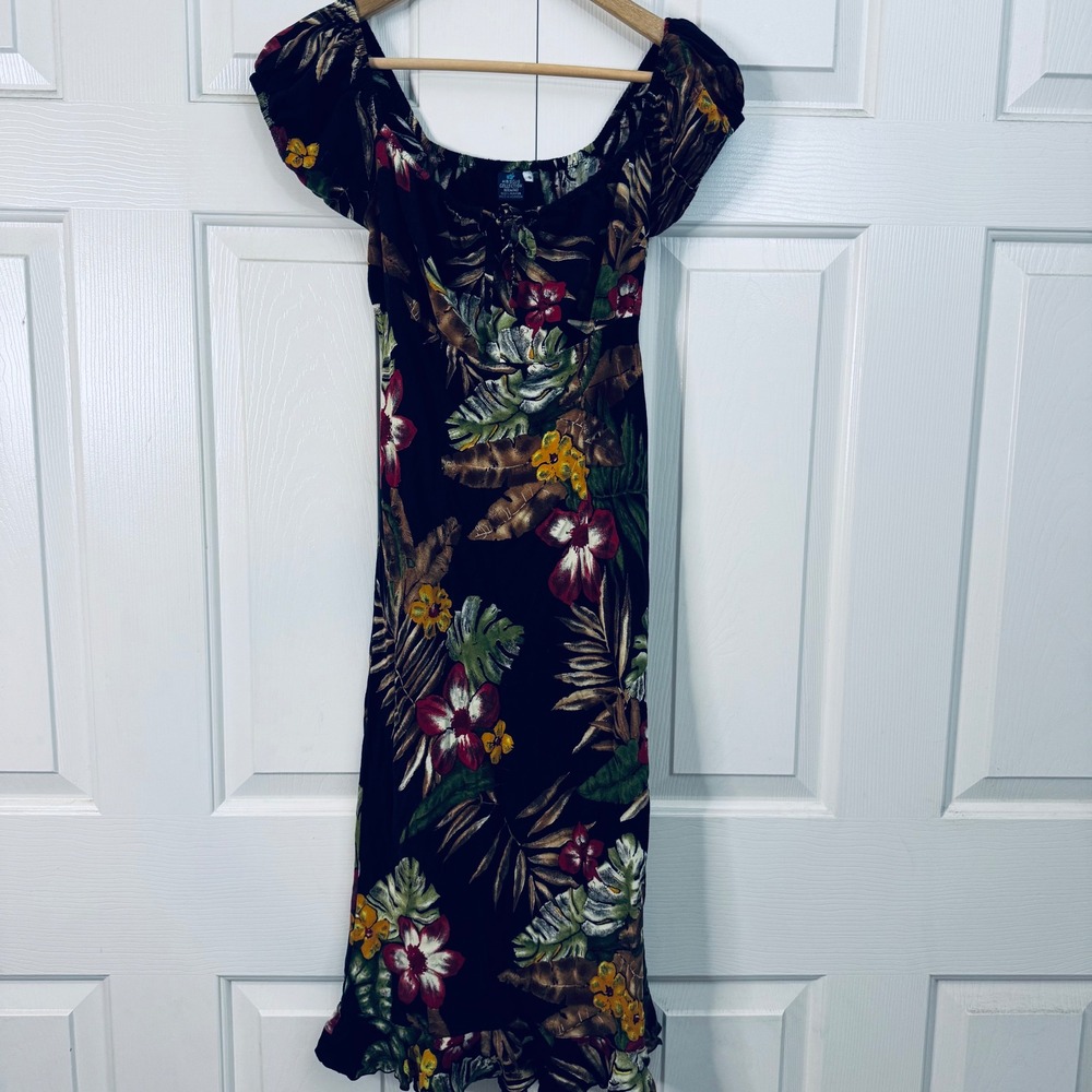 Hibiscus Collection Hawaii Womens Size S Off Shoulder Tropical Floral Maxi Dress